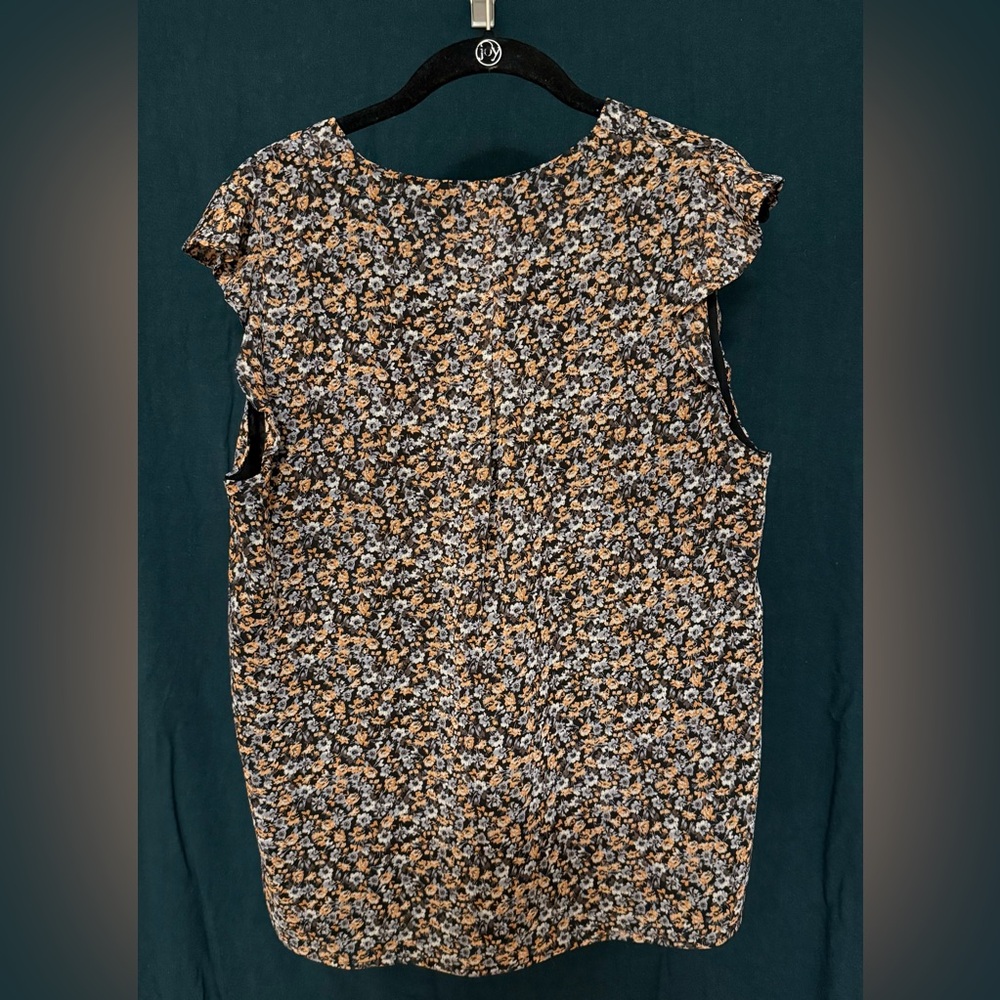 Pleione Black Floral Cap-Sleeve Top with Mustard Accents